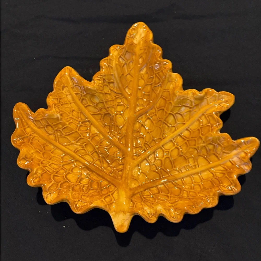 Leaf-Shaped Orange Decorative Dish by Style Eyes